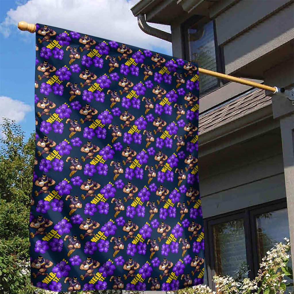 Melbourne Storm Garden Flag Tropical Hibiscus Floral Seamless Rugby Mascot