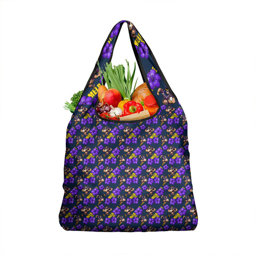 Melbourne Storm Grocery Bag Tropical Hibiscus Floral Seamless Rugby Mascot