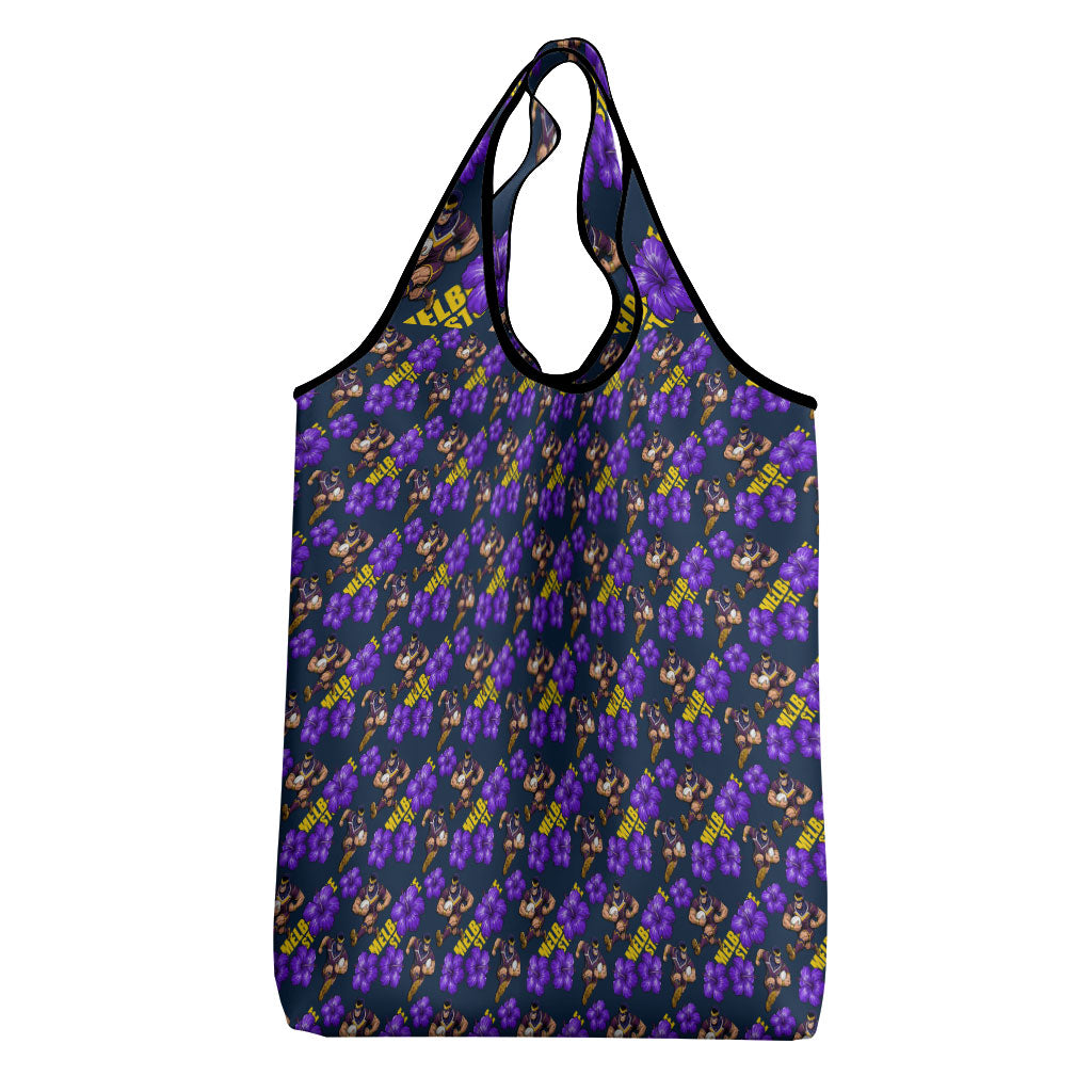 Melbourne Storm Grocery Bag Tropical Hibiscus Floral Seamless Rugby Mascot