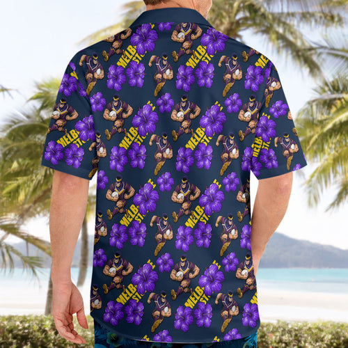 Melbourne Storm Hawaiian Shirt Tropical Hibiscus Floral Seamless Rugby Mascot