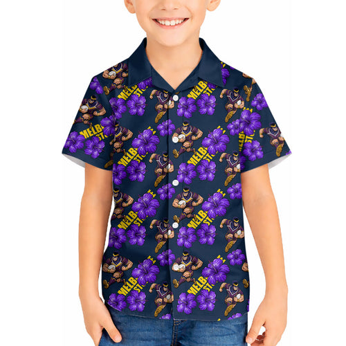 Melbourne Storm Hawaiian Shirt Tropical Hibiscus Floral Seamless Rugby Mascot