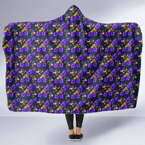 Melbourne Storm Hooded Blanket Tropical Hibiscus Floral Seamless Rugby Mascot