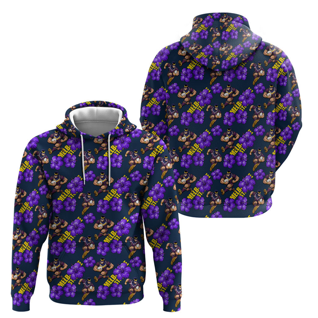 Melbourne Storm Hoodie Tropical Hibiscus Floral Seamless Rugby Mascot