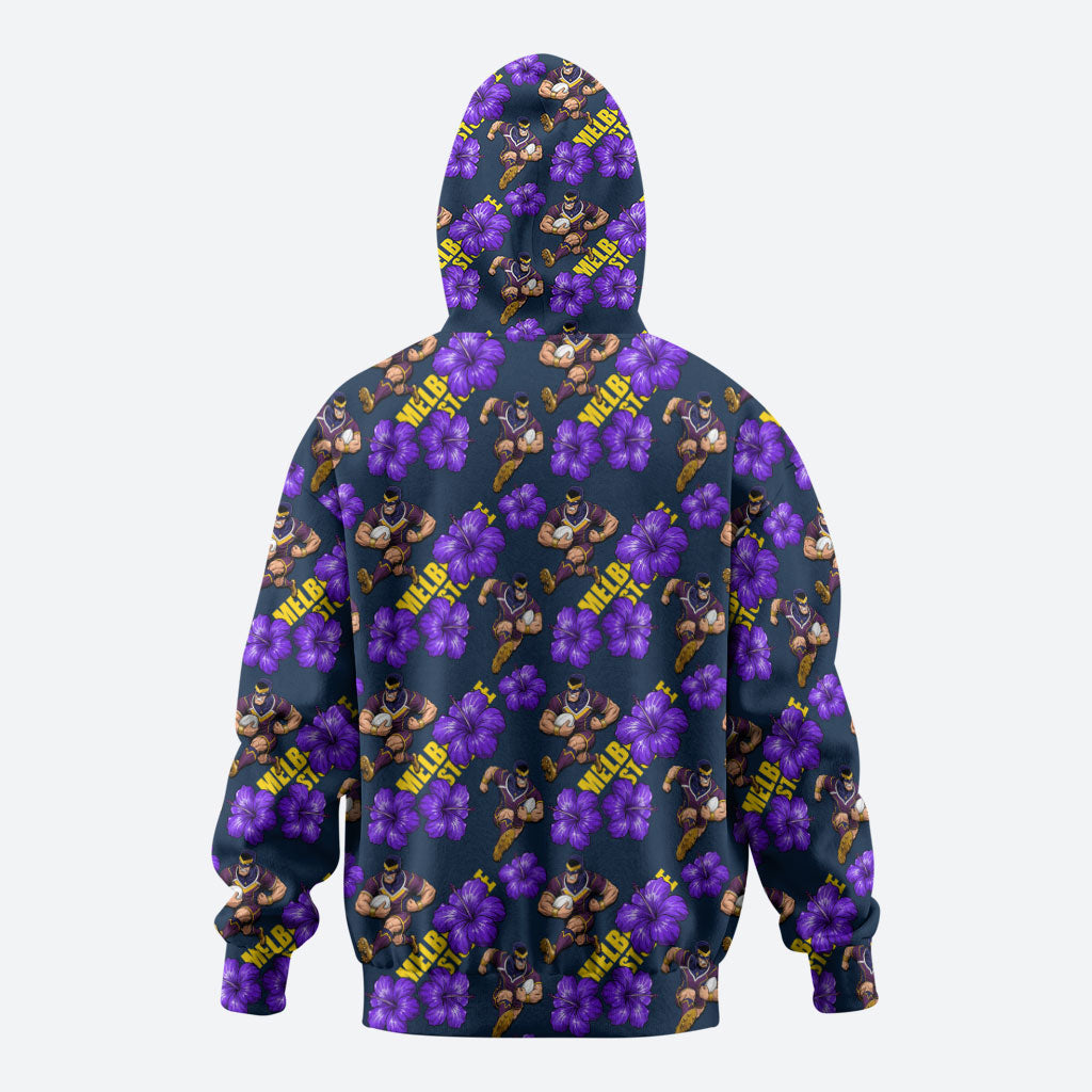 Melbourne Storm Hoodie Tropical Hibiscus Floral Seamless Rugby Mascot