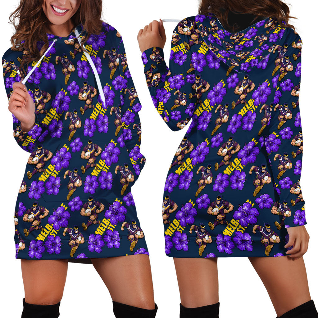 Melbourne Storm Hoodie Dress Tropical Hibiscus Floral Seamless Rugby Mascot