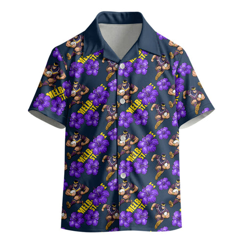 Melbourne Storm Kid Hawaiian Shirt Tropical Hibiscus Floral Seamless Rugby Mascot