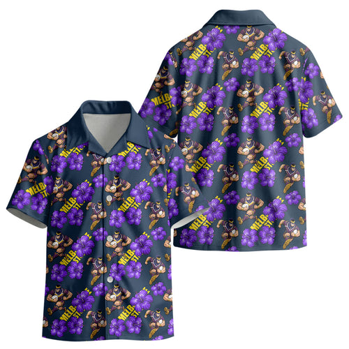 Melbourne Storm Kid Hawaiian Shirt Tropical Hibiscus Floral Seamless Rugby Mascot