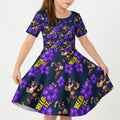 Melbourne Storm Kid Short Sleeve Dress Tropical Hibiscus Floral Seamless Rugby Mascot