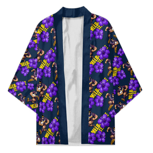 Melbourne Storm Kimono Tropical Hibiscus Floral Seamless Rugby Mascot