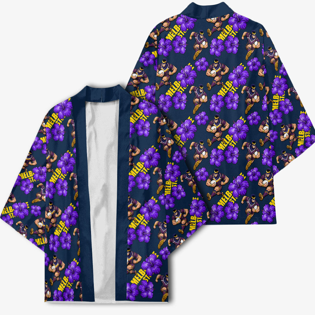 Melbourne Storm Kimono Tropical Hibiscus Floral Seamless Rugby Mascot