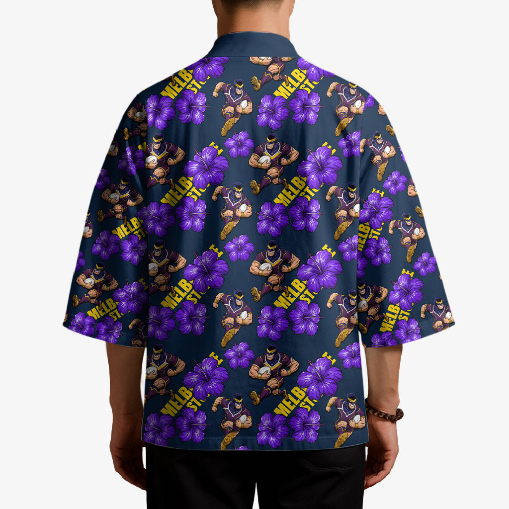 Melbourne Storm Kimono Tropical Hibiscus Floral Seamless Rugby Mascot
