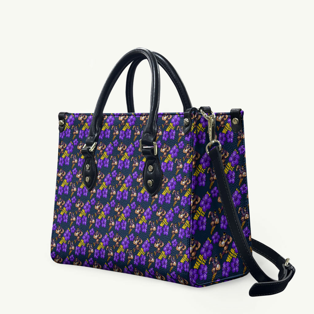 Melbourne Storm Leather Bag Tropical Hibiscus Floral Seamless Rugby Mascot