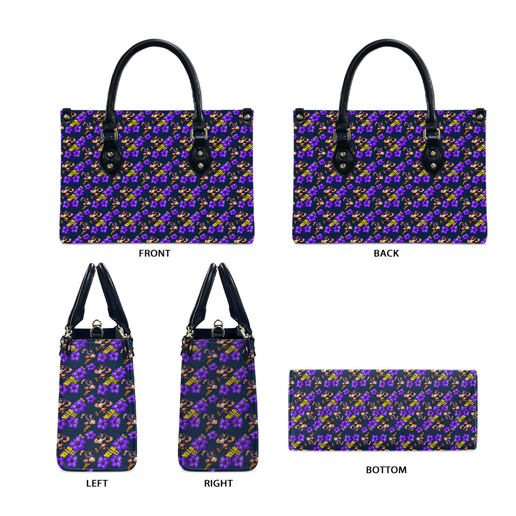 Melbourne Storm Leather Bag Tropical Hibiscus Floral Seamless Rugby Mascot