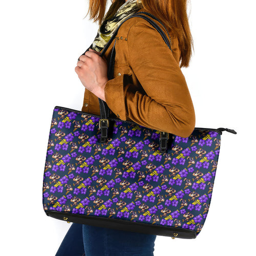 Melbourne Storm Leather Tote Bag Tropical Hibiscus Floral Seamless Rugby Mascot