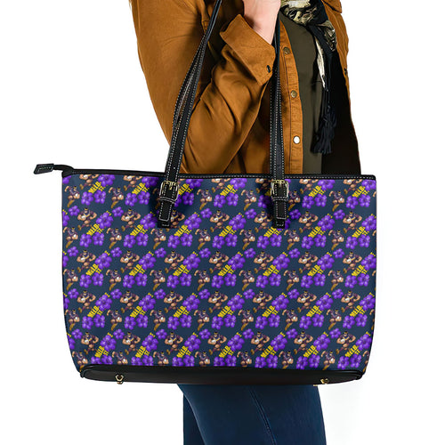 Melbourne Storm Leather Tote Bag Tropical Hibiscus Floral Seamless Rugby Mascot