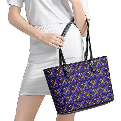 Melbourne Storm Leather Tote Bag Tropical Hibiscus Floral Seamless Rugby Mascot