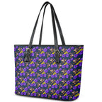 Melbourne Storm Leather Tote Bag Tropical Hibiscus Floral Seamless Rugby Mascot
