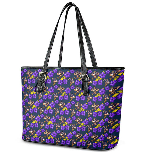 Melbourne Storm Leather Tote Bag Tropical Hibiscus Floral Seamless Rugby Mascot