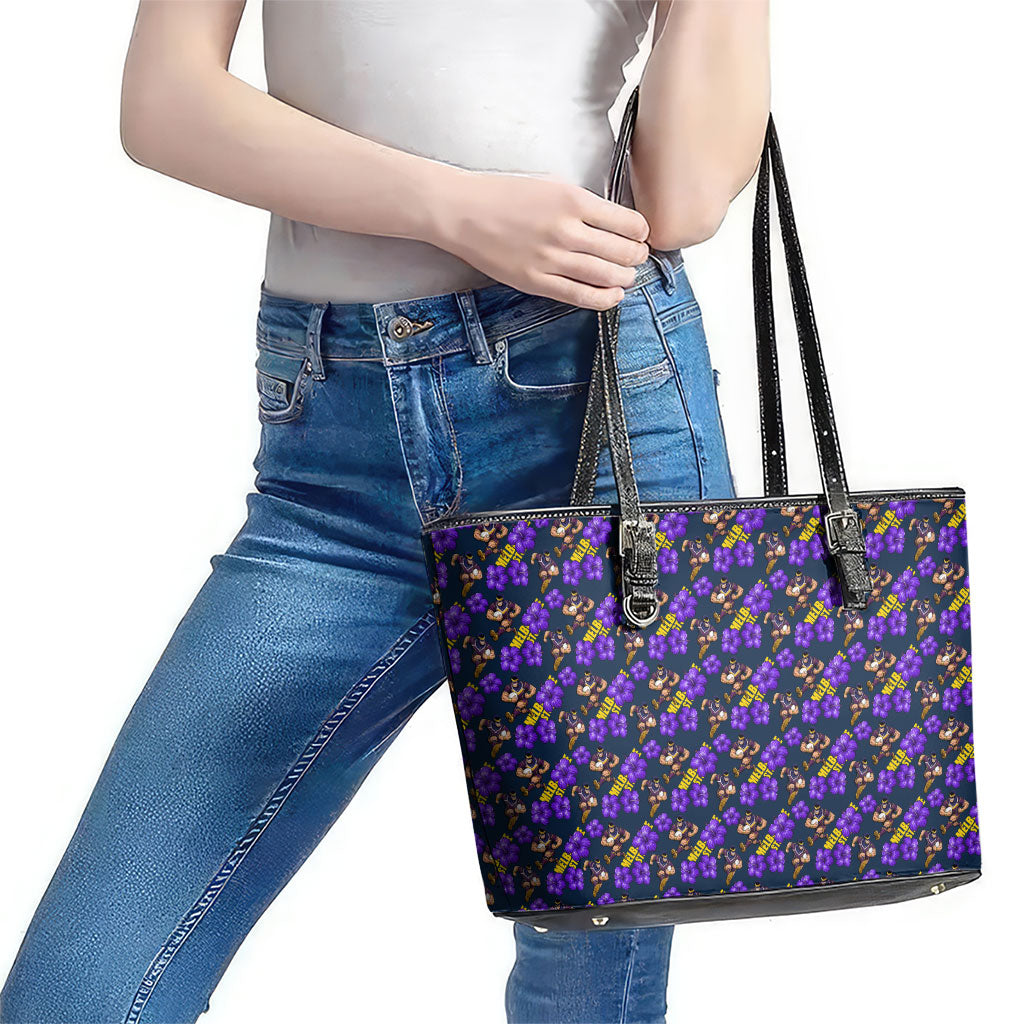 Melbourne Storm Leather Tote Bag Tropical Hibiscus Floral Seamless Rugby Mascot