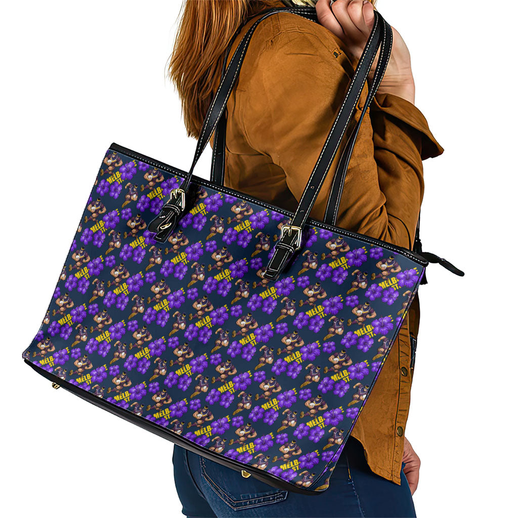 Melbourne Storm Leather Tote Bag Tropical Hibiscus Floral Seamless Rugby Mascot