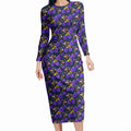Melbourne Storm Long Sleeve Bodycon Dress Tropical Hibiscus Floral Seamless Rugby Mascot