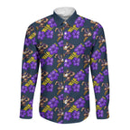 Melbourne Storm Long Sleeve Button Shirt Tropical Hibiscus Floral Seamless Rugby Mascot
