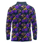 Melbourne Storm Long Sleeve Polo Shirt Tropical Hibiscus Floral Seamless Rugby Mascot