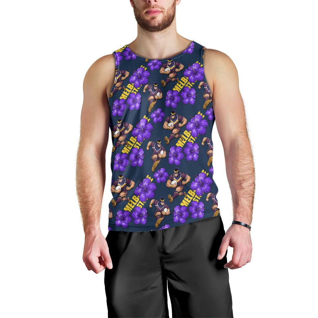 Melbourne Storm Men Tank Top Tropical Hibiscus Floral Seamless Rugby Mascot