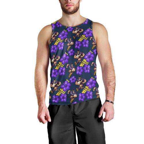 Melbourne Storm Men Tank Top Tropical Hibiscus Floral Seamless Rugby Mascot