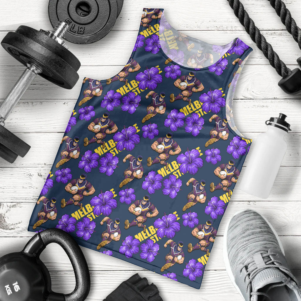Melbourne Storm Men Tank Top Tropical Hibiscus Floral Seamless Rugby Mascot