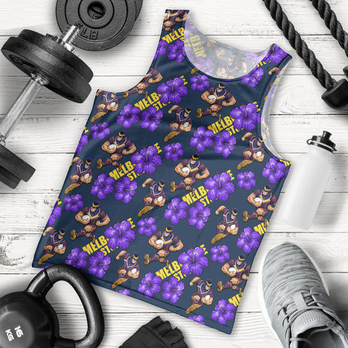 Melbourne Storm Men Tank Top Tropical Hibiscus Floral Seamless Rugby Mascot