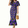 Melbourne Storm Mermaid Dress Tropical Hibiscus Floral Seamless Rugby Mascot