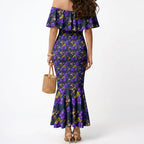Melbourne Storm Mermaid Dress Tropical Hibiscus Floral Seamless Rugby Mascot