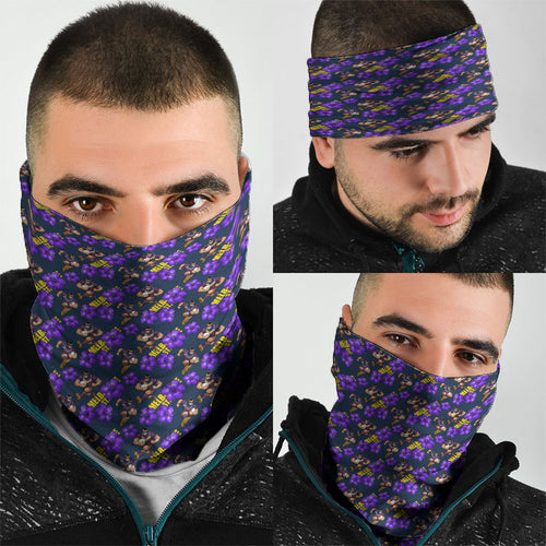 Melbourne Storm Neck Gaiter Tropical Hibiscus Floral Seamless Rugby Mascot