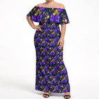 Melbourne Storm Off Shoulder Maxi Dress Tropical Hibiscus Floral Seamless Rugby Mascot