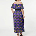 Melbourne Storm Off Shoulder Maxi Dress Tropical Hibiscus Floral Seamless Rugby Mascot