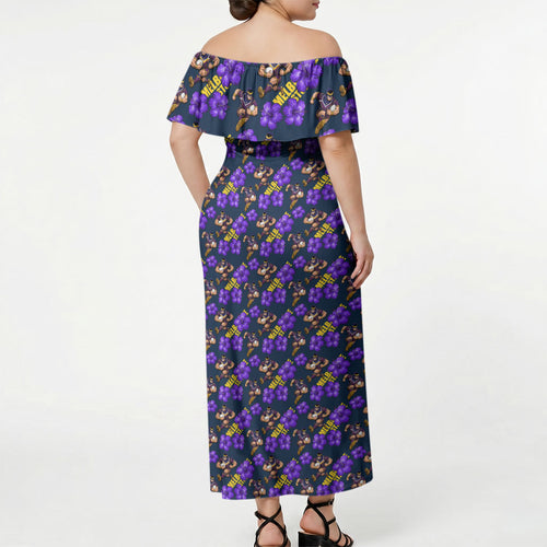 Melbourne Storm Off Shoulder Maxi Dress Tropical Hibiscus Floral Seamless Rugby Mascot