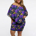 Melbourne Storm Off Shoulder Short Dress Tropical Hibiscus Floral Seamless Rugby Mascot