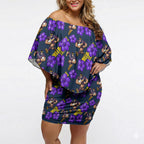 Melbourne Storm Off Shoulder Short Dress Tropical Hibiscus Floral Seamless Rugby Mascot