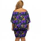 Melbourne Storm Off Shoulder Short Dress Tropical Hibiscus Floral Seamless Rugby Mascot
