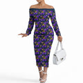 Melbourne Storm Off The Shoulder Long Sleeve Dress Tropical Hibiscus Floral Seamless Rugby Mascot