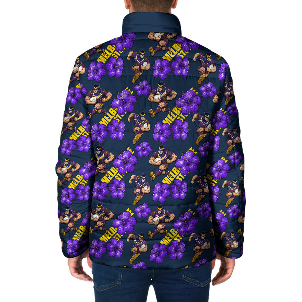 Melbourne Storm Padded Jacket Tropical Hibiscus Floral Seamless Rugby Mascot