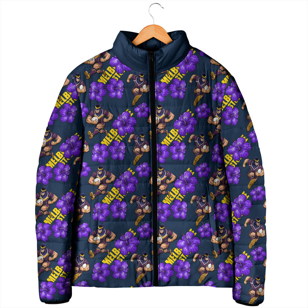 Melbourne Storm Padded Jacket Tropical Hibiscus Floral Seamless Rugby Mascot