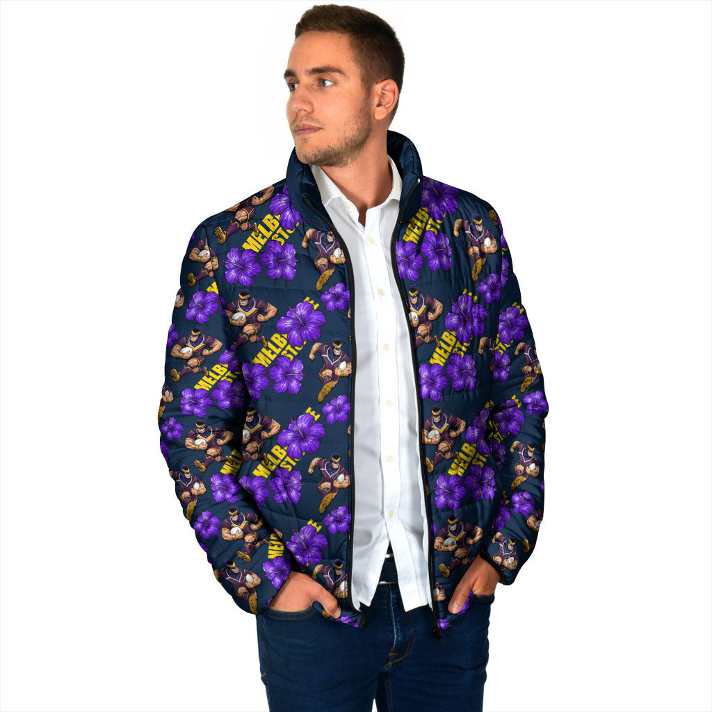 Melbourne Storm Padded Jacket Tropical Hibiscus Floral Seamless Rugby Mascot