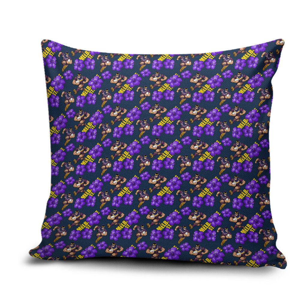 Melbourne Storm Pillow Cover Tropical Hibiscus Floral Seamless Rugby Mascot
