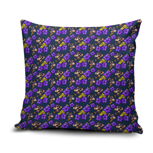 Melbourne Storm Pillow Cover Tropical Hibiscus Floral Seamless Rugby Mascot