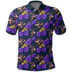Melbourne Storm Polo Shirt Tropical Hibiscus Floral Seamless Rugby Mascot