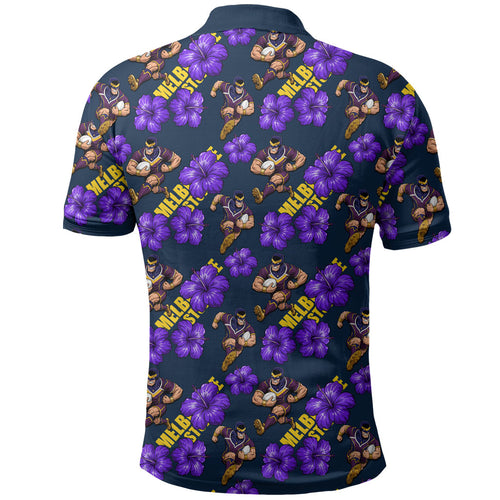 Melbourne Storm Polo Shirt Tropical Hibiscus Floral Seamless Rugby Mascot