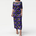 Melbourne Storm Puletasi Tropical Hibiscus Floral Seamless Rugby Mascot