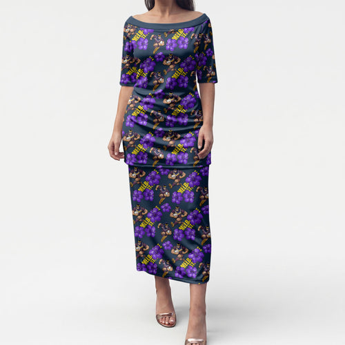 Melbourne Storm Puletasi Tropical Hibiscus Floral Seamless Rugby Mascot